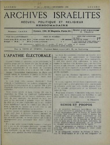 Archives israélites de France. Vol.92 N°49 (03 déc. 1931)